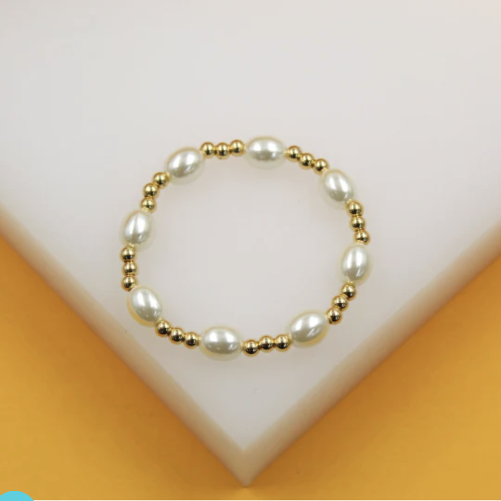 18K Gold Filled Pearl Bracelet. Glamorous Pearl Bracelet. Pearl Bracelet with Glamor